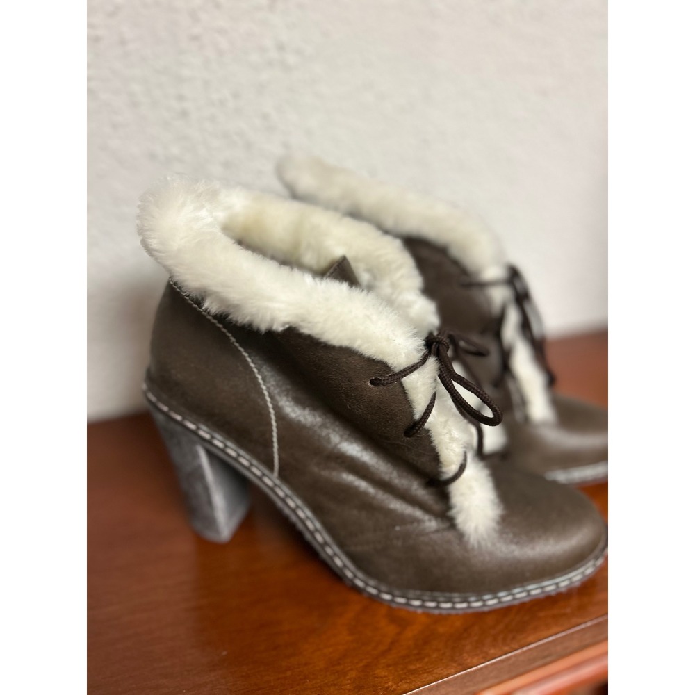 Gabriella Rocha Luce Brown Leather Faux Fur Trim Lace Up Ankle Boots 7.5